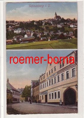 55424 Mehrbild Ak Schneeberg in Sachsen Hotel und Restaurant um 1920