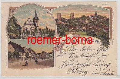 70576 Ak Lithographie Gruß aus Kohren, Kirche, Ruine, Markt 1900