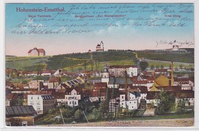 74333 Ak Hohnstein Ernstthal neue Turnhalle, Berggasthaus, Villa Uhlig 1913