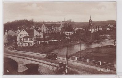 76519 AK Flöha in Sachsen - Ortsansicht mit Rathaus, Flusslauf und Brücke