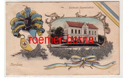 80323 Ak Lithografie mit Wappen Nerchau Städtische Beamtenschule 1913