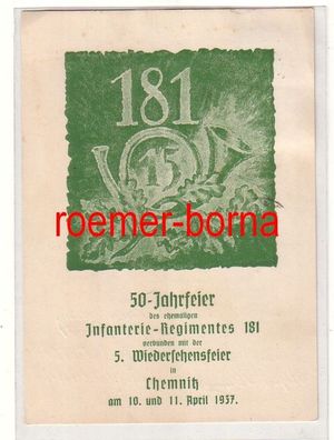 80429 Künstler Ak 50 Jahrfeier ehem. Infanterie-Regiment 181 Chemnitz 1937