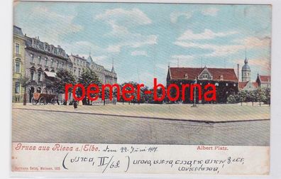 80729 Ak Gruss aus Riesa a. Elbe Albert Platz 1907