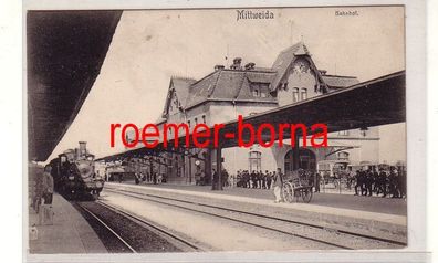 80860 Ak Mittweida Bahnhof Bahnsteigansicht mit Dampflokomotive 1911