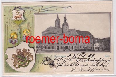 81760 geprägte Ak mit Wappen Rosswein Markt mit Rathskeller 1904