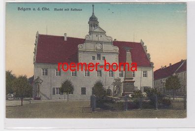 84907 Ak Belgern a.d. Elbe Markt mit Rathaus um 1920