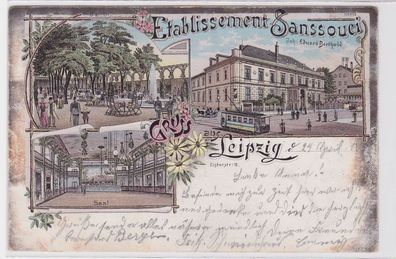 85594 Lithografie AK Gruss aus Leipzig - Etablissement Sanssouci Inh. E. Berthold