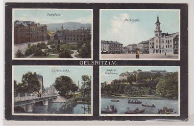 90845 AK Oelsnitz im Vogtl. - Postplatz, Marktplatz, Elsterbrücke & Schloss 1913