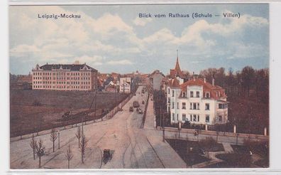 90861 Ak Leipzig Mockau Blick vom Rathaus auf Schule und Villen um 1920