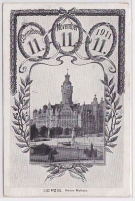 97523 Ak Leipzig neues Rathaus Datumsspielerei 11.11.1911