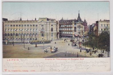98210 Ak Leipzig - Eingang der Petersstraße mit Deutscher Bank 1903