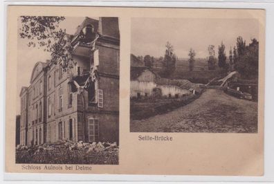 98337 Mehrbild Ak Schloss Aulnois bei Delme, Seille-Brücke 1915