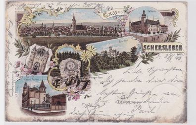 87935 Lithografie AK Gruss aus Aschersleben - Rathaus, Postamt & Einethal 1900