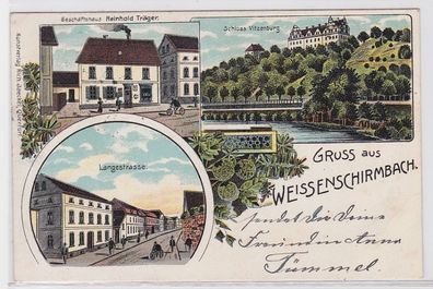 88693 AK Gruss aus Weissenschirmbach - Geschäftshaus & Schloss Vitzenburg 1911