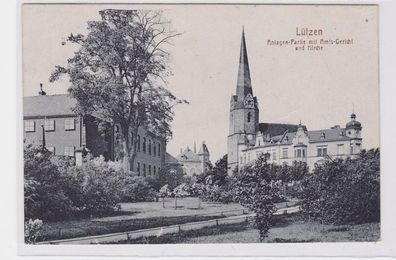 91005 AK Lützen - Anlagen-Partie mit Amts-Gericht und Kirche 1921