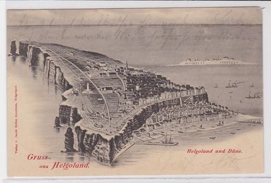 40964 Ak Gruß aus Helgoland Totalansicht und Düne um 1900