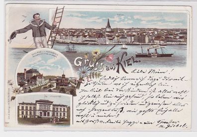 91300 AK Gruss aus Kiel - Total, Universität, Schloss & Seegarten 1907