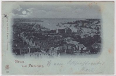 98378 Mondscheinkarte Gruß aus Flensburg Totalansicht 1898