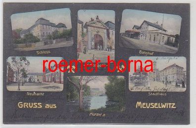80388 Mehrbild Ak Gruss aus Meuselwitz Bahnhof, Neumarkt, Stadthaus usw. 1911