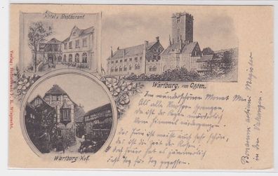 82163 Lithografie AK Wartburg von Osten - Hotel, Wartburg-Hof & Restaurant 1902