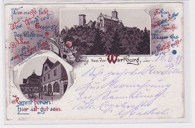 87191 AK Gruß von der Wartburg - Totalansicht mit Wald & Restauration 1898