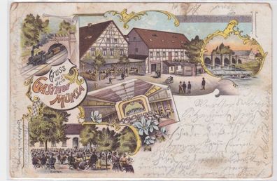 98022 Ak Lithographie Gruß aus dem Gasthof Münsa bei Altenburg 1899