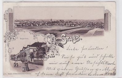 93268 Ak Lithographie Gruß aus Staab Stob Bürgerschule, Totalansicht 1899