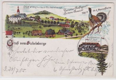 98251 Ak Lithographie Gruß vom Gickelsberg Dorf Wittig Restauration 1905