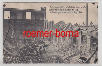 67431 Ak Burtzweiler b. Mülhausen Els. Spinnerei Weberei Kumpe zerstört 1914