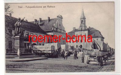78527 Feldpost Ak Tilsit Sowetsk (Kaliningrad) Fuhrparkkolonne am Rathaus 1915