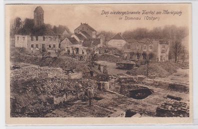 87182 AK Das niedergebrannte Viertel am Marktplatz in Domnau (Ostpreußen) 1916