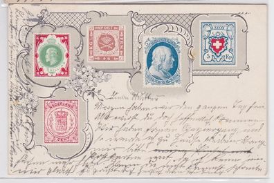 88429 Ak Lithographie mit seltenen Briefmarken als Motiv 1905