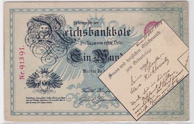 90824 Geburtstags Ak Motiv einer 100 Mark Reichsbanknote nachempfunden 1905