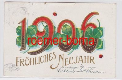 81742 Neujahrs Präge Ak Jahreszahl 1906 mit Kleeblättern geschmückt