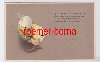 80689 Ak Ein glückliches Osterfest: Küken Hut aus Eierschale Spazierstock 1914