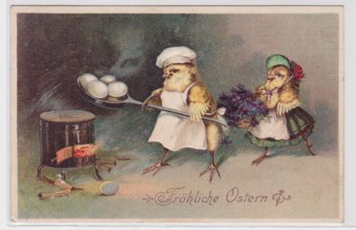 96072 Ak Fröhliche Ostern: Kücken mit Eiern am Ofen 1919