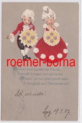 81737 Humor Reim Ak niedliches Rokoko Pärchen 1907