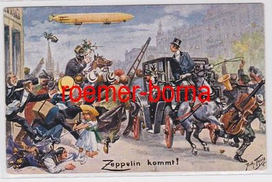81739 Arthur Thiele Künstler Ak 'Zeppelin kommt!' 1910