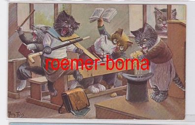 82245 Künstler Ak Arthur Thiele vermenschlichte Katzen in der Schulpause um 1930