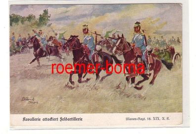 61284 Ak Ulanen Regiment 18 XIX.A.K. Kavallerie attakiert Feldartillerie um 1930