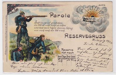86506 Patriotika AK Reservegruss mit Parole - Soldaten mit Uniform im Feld 1903