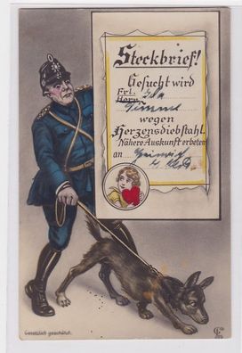 90433 Steckbrief Humor Ak Polizist mit Hund 1929