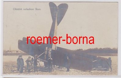 81962 Ak Militär Flugzeug glücklich verlaufener Sturz 1917