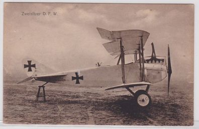 98497 Ak Zweisitzer D.F.W. Flugzeug im 1. Weltkrieg um 1915