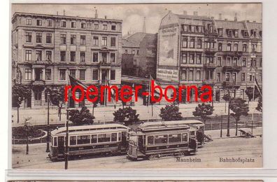 80403 Ak Mannheim Bahnhofsplatz mit Hotel Kronprinz um 1910