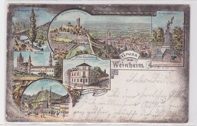 92450 AK Gruss aus Weinheim - Schloss, Marktplatz, Kriegerdenkmal & Hôtel 1898