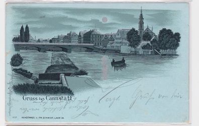 92571 Mondschein AK Gruss aus Cannstatt - Ortsansicht vom Fluss aus 1903