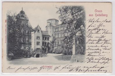 98131 geprägte Ak Gruss aus Heidelberg - Schlosshof 1899