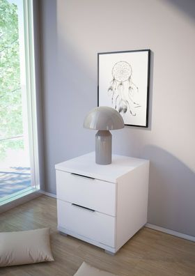 Nachttisch Höhe 43 cm Farbe: Weiß 2 Schubladen Nachtkommode Nachtkonsole NEU