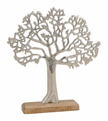 Aufsteller Baum Aluminium auf Mango Holz - ca. 33x30 cm - Lebensbaum Deko